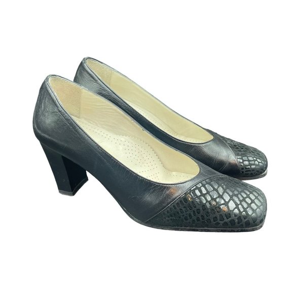 Vera Moda Shoes - Vera Moda Pumps Womens EU 37 US 7 heels Black Leather Classic Square Toe